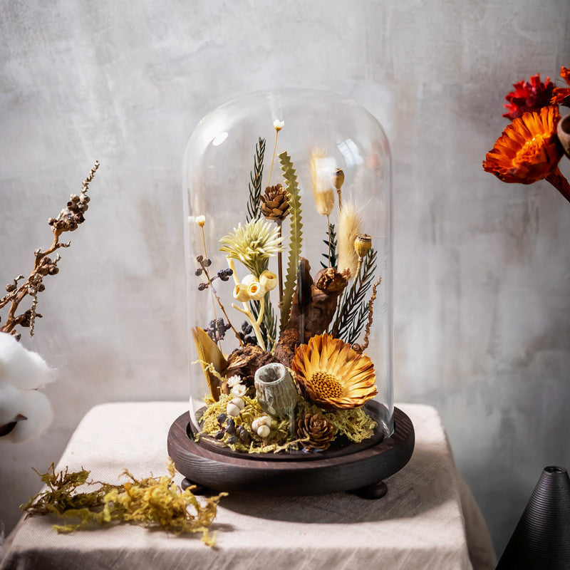 Handmade Dried Flower with Micro Landscape and Glass Cover